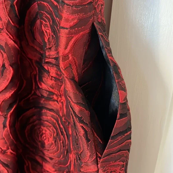 Luxury dark red / black dress, sleeveless, with pockets. Size 14W. Pleated. - Picture 3 of 4